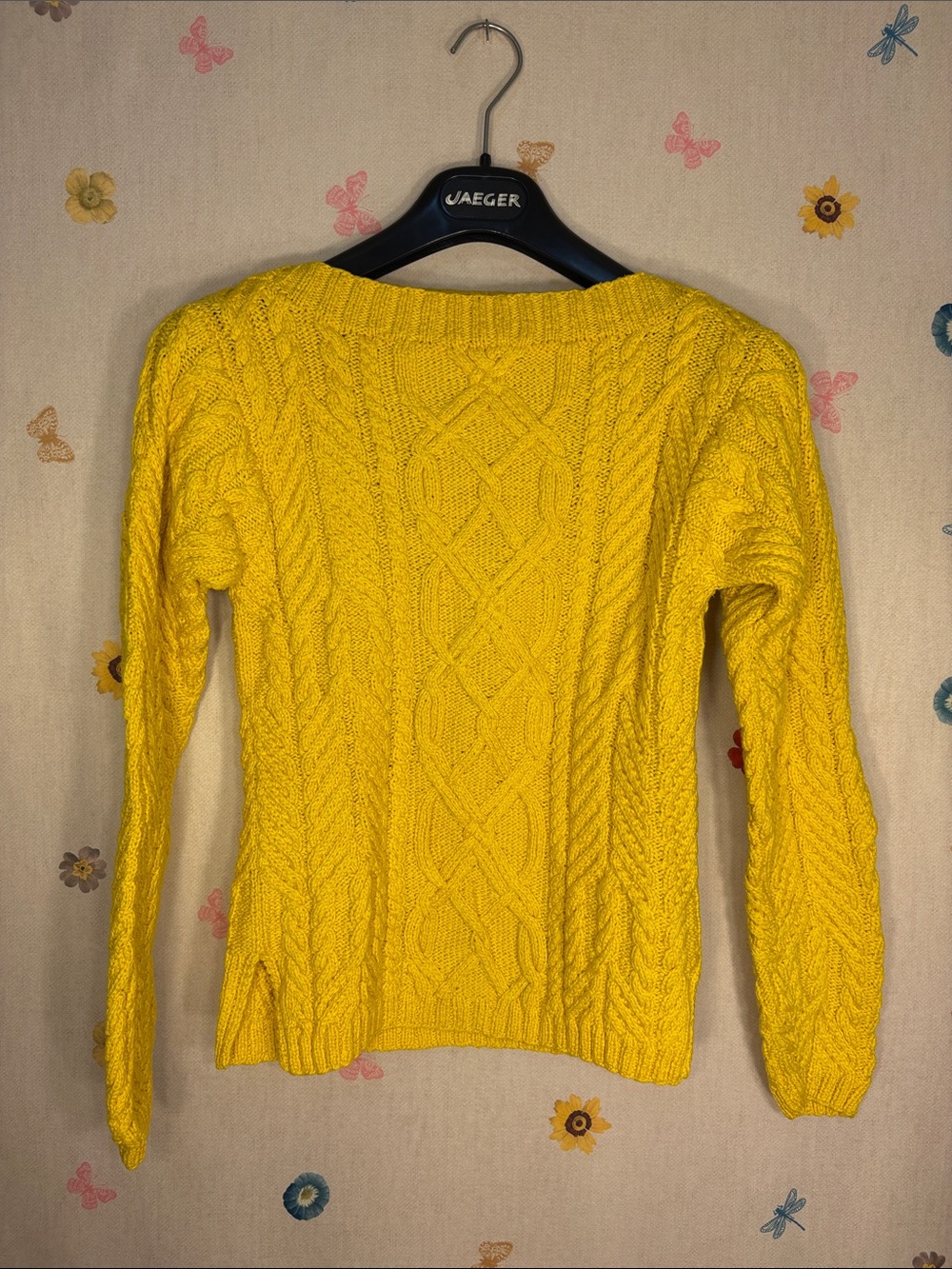 Vintage Jaeger - 100% Cotton Yellow Cable Scoop Neck Sweater